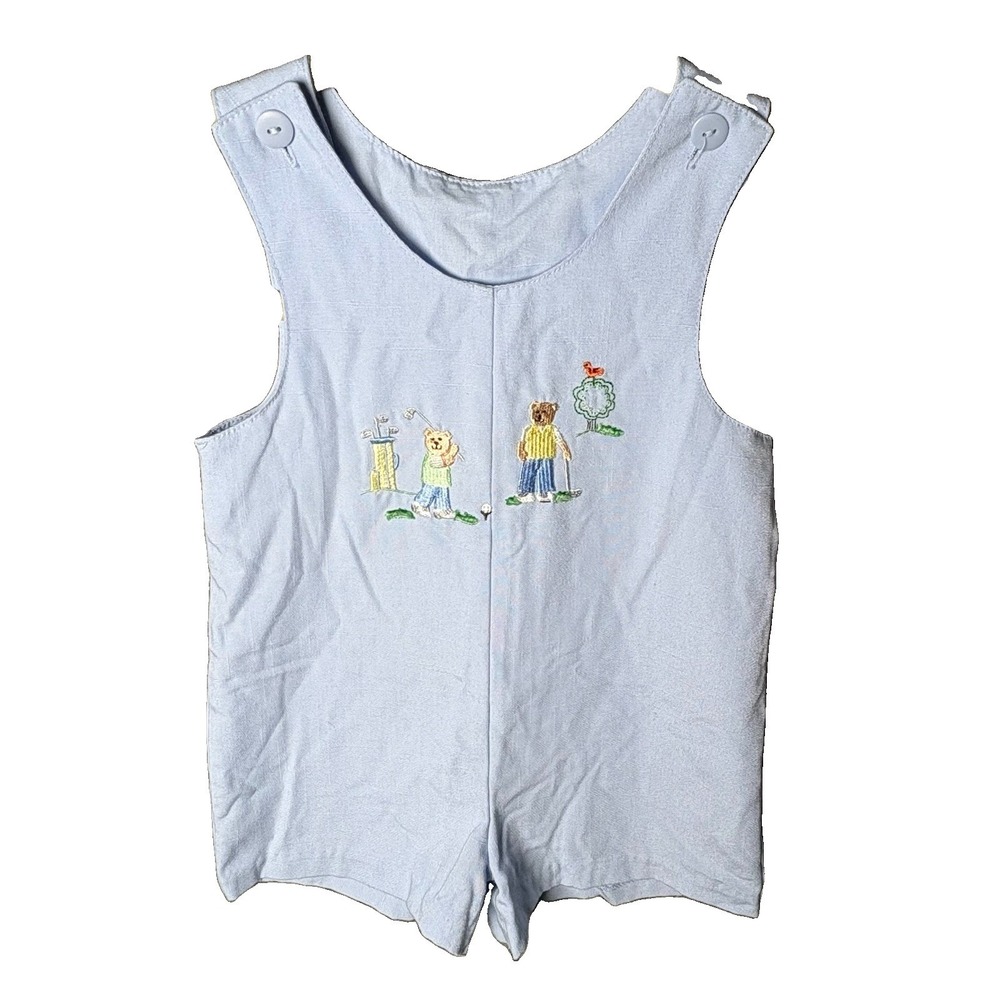 VTG Boy Romper Golf Embroidered Top Snaps Button On Top Light Material 18 Mo